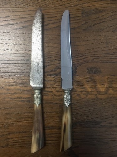 Couteaux lame acier chromés, avant - après